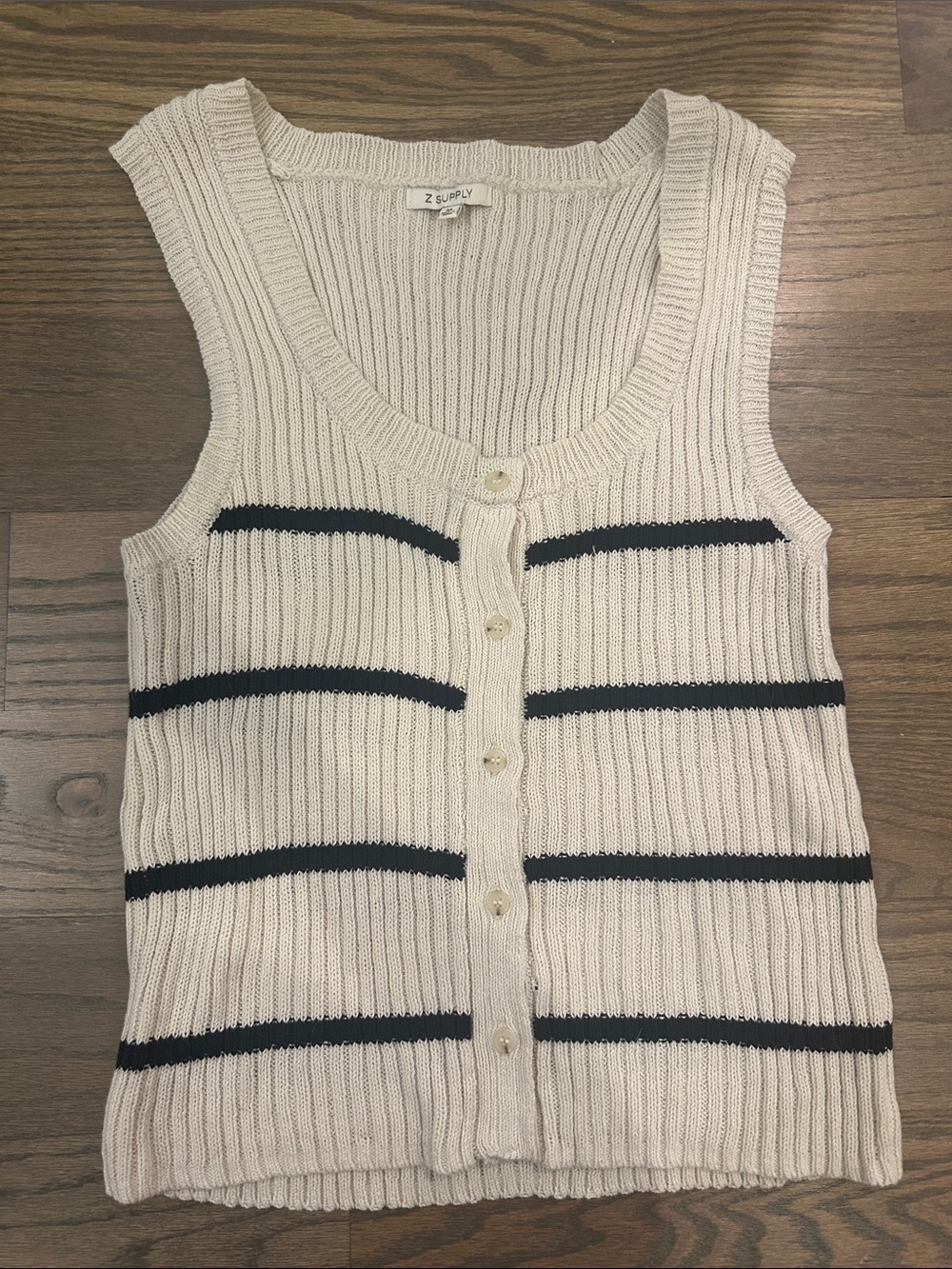 Z Supply Cream Knit Button-Front Tank with Black Stripes